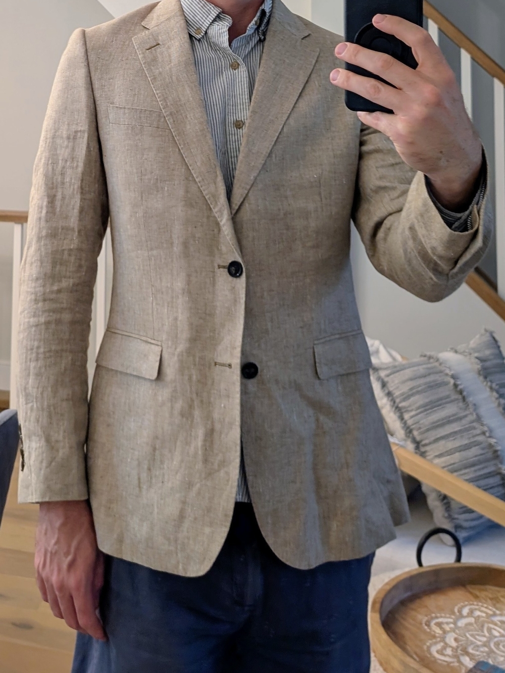 Men's Light Beige Linen Blazer - Tailored Two-Button Sport Coat